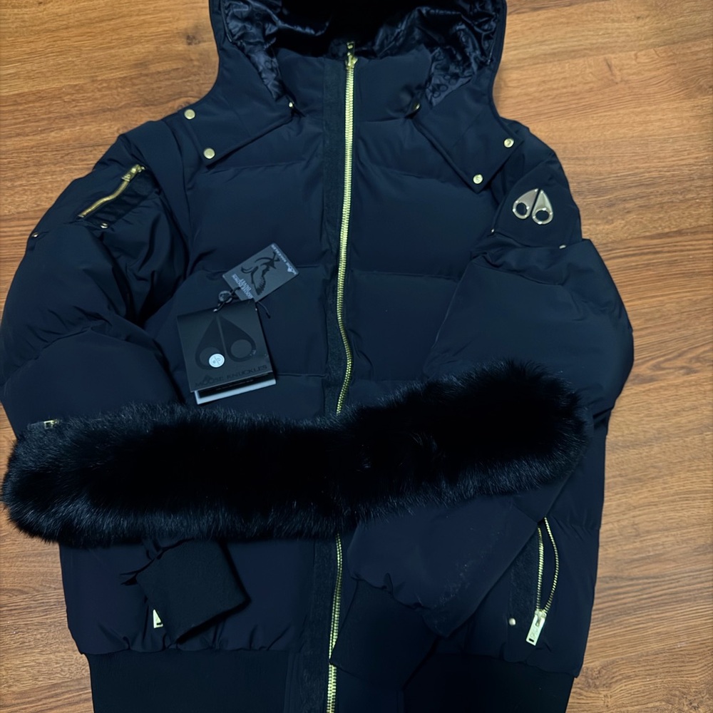Moose Knuckles Black Jacket with Gold Details size XXL